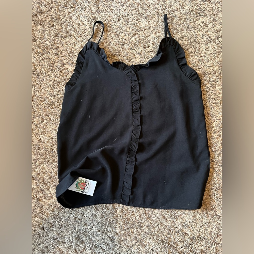 NWT Womens Black Satin Ruffle Cami M